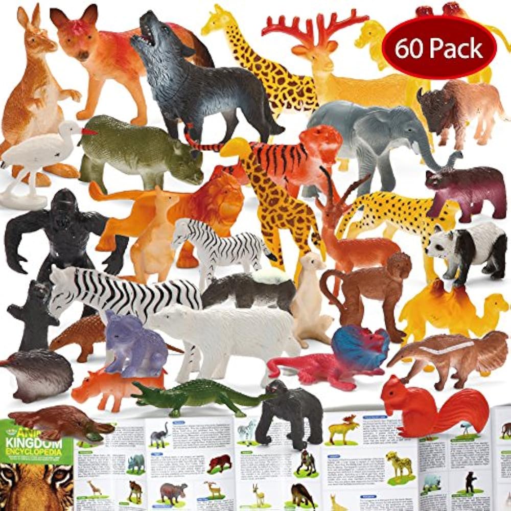 JOYIN 60Piece Safari Jungle Animal Figures Toddler Toy Set Realistic