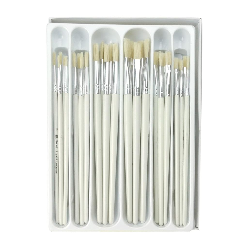 Royal & Langnickel Flat & Round Bristle Classroom Value Pack Including 30 Assorted Sizes Flat & Flat Bristle Brushes