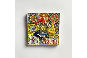 AOPNDTC Sicilian Decorative Ceramic Tile Fridge Magnet, Traditional Trinacria Design, Hand-Painted Mediterranean Art, Colorful Folk Pattern