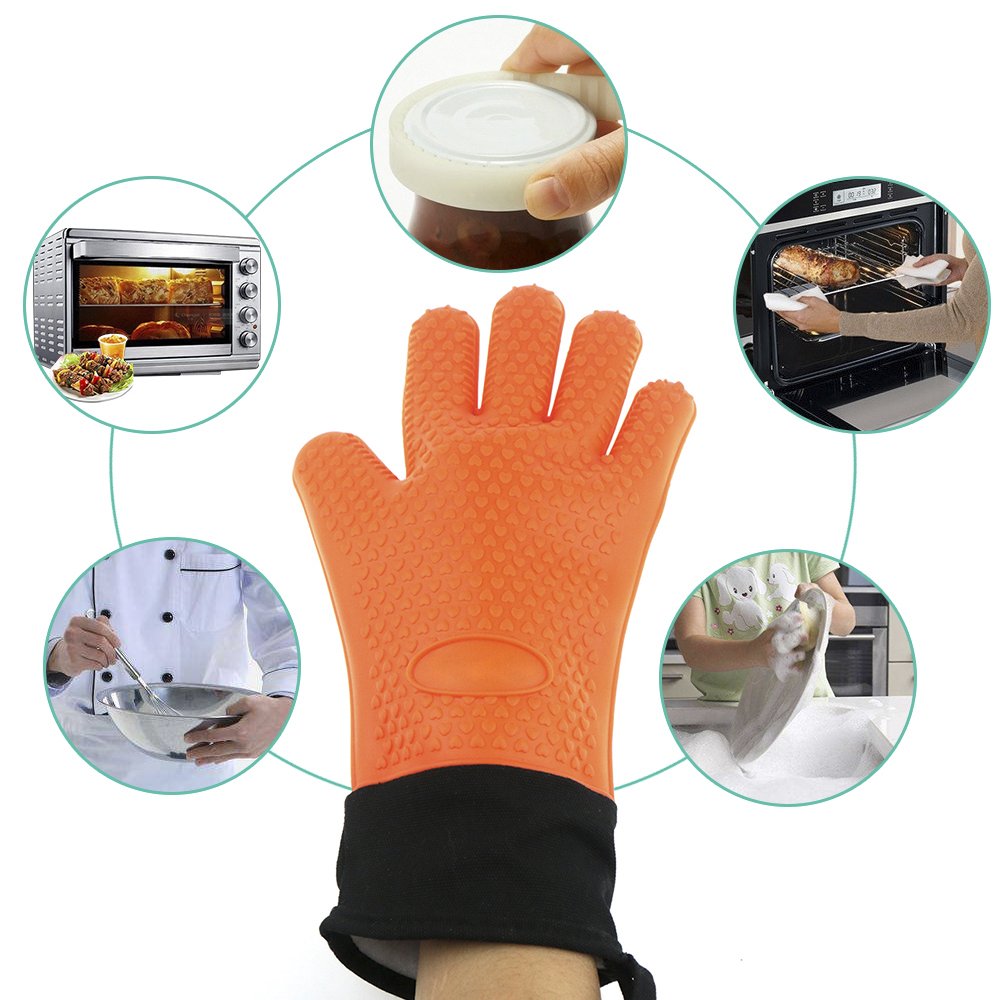 ProCIV Barbecue Gloves & Pulled Pork Claws Set-Silicone Heat Resistant Grilling Gloves(Waterproof Non-slip Extra Forearm Protection-Cotton Lining)+2 x Meat Claws for kitchen Cooking Outdoor Barbecue