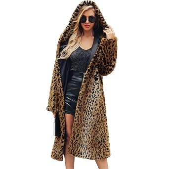 SEWORLD Damen Frühling Herbst Solide Langarm Übergangsjacke Stilvoll Bequem Warmer Faux fur Jacke Winter Leopard mit Kapuze P