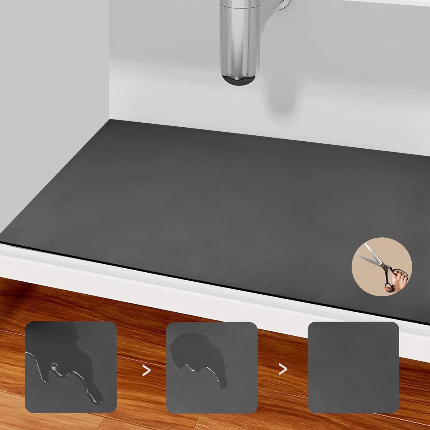 Photo 1 of 2 Pack Under Sink Mats, 34" X 22" Or Smaller Cut to Fit Under Sink Shelf Liner for Kitchen Bathroom Cabinets, Absorbent & Drying Shelf Liner for Bathroom Vanity Cabinets, Dark Grey