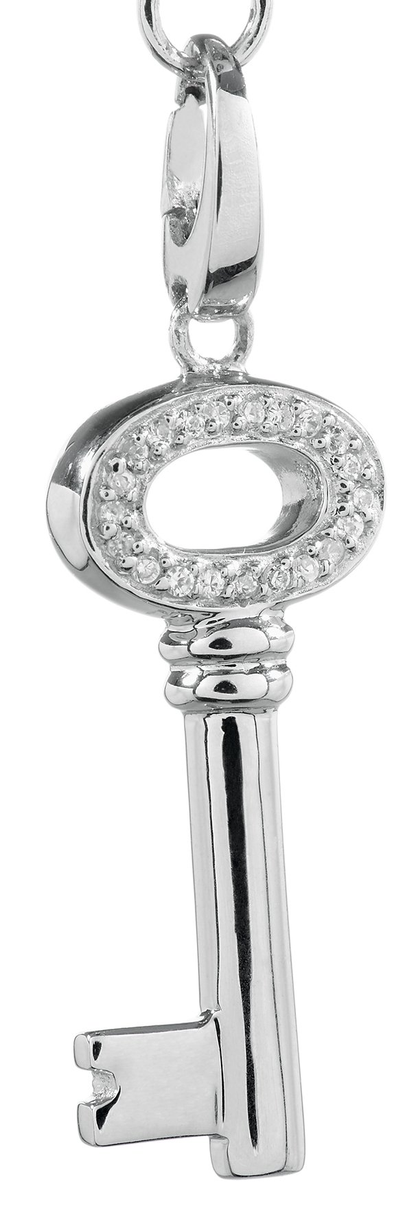 Carlo Monti JCM1104-621 Women's Charm XL Key Rhodium-Plated 925 Sterling Silver with White Zirconia, Sterling Silver, Cubic Zirconia