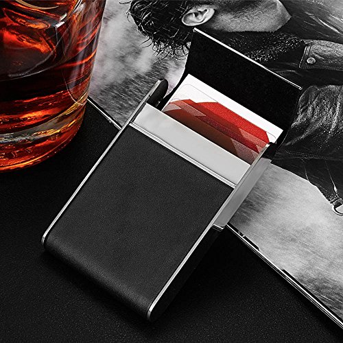 Fiaya Business Card Holder Case Black Pocket Leather Tobacco Cigarette Storage Box Container (A) - Thumbnail 3