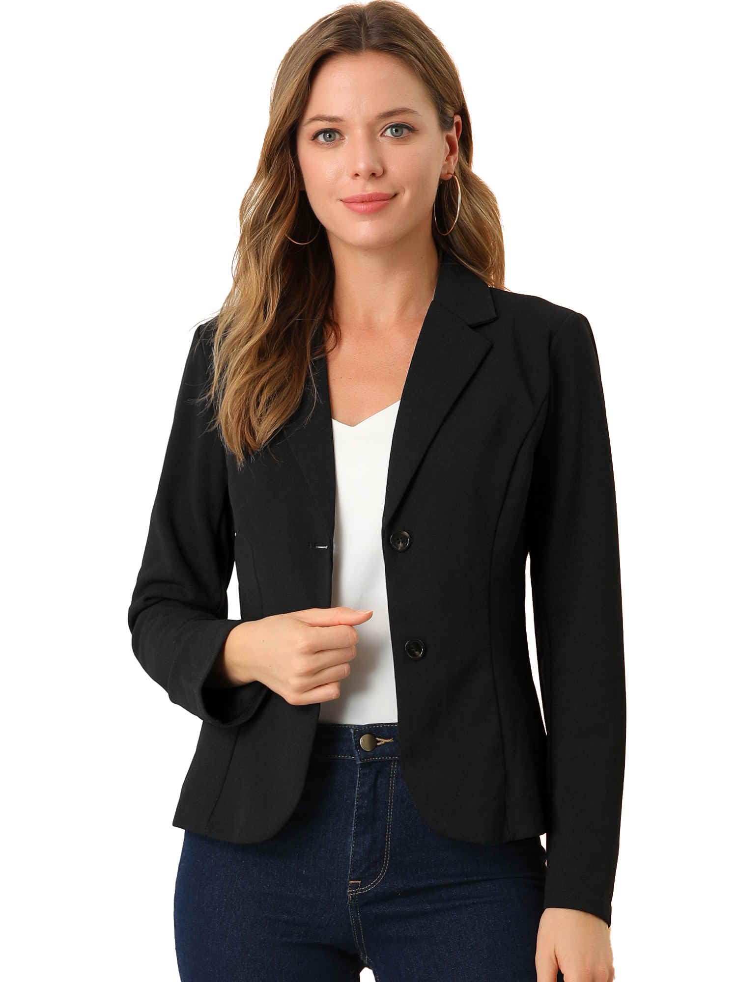 Photo 1 of Allegra K Women's Work Office Blazer Stretch Lapel Collar Long Sleeve Jacket Suit Blazer Large Black