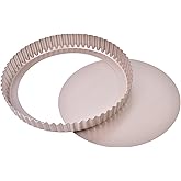 Bakeley 10-Inch Round Tart Pan with Loose Removable Bottom, Non-Stick Carbon Steel Quiche Pan for Oven Baking (Champagne Gold
