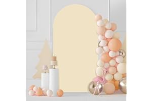 FRIIKO Wedding Arch Cover Spandex Fitted 2 Sided, 6FT Wedding Arch Backdrop Covers Round Top Chiara Arch Stand Cover for Birthday Party Baby Shower Ceremony Banquet Decoration, Arch Frame Cover, Beige