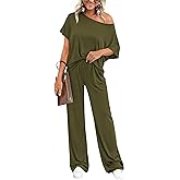 KIRUNDO Two Piece Sets for Women Lounge Airport Travel Vacation Outfits 2026 Summer Off Shoulder Tops Matching Wide Leg Pants