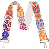 CRAFTYMELODY Bohemian Purse Straps Knit Flower Printed Cotton Bag Strap Replacement Wide Embroidery Adjustable Shoulder Crossbody Webbing Bag Straps for Handbags Purse Bags Woman Accessories