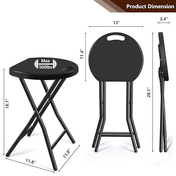 TAVR FURNITURE PORTABLE FOLDING CHAIR WITH HANDLE, HEAVY DUTY ROUND FOLD STOOL CHAIR WITH 500LBS CAPACITY FOR ADULTS, 18 INCH FOLDABLE STOOL FOR DORM, KITCHEN, VANITY, CHURCH AND OUTDOOR USE