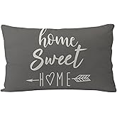 7COLORROOM Farmhouse Pillow Covers Grey Home Sweet Home Quotes Rectangular/Waist Cushion Cover Farmhouse Decor Housewarming Gifts Pillowcases for New Home 12“ x 20” ( Grey)