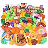 FUN LITTLE TOYS 128 pcs Play Food for Kids Kitchen, Pretend Food Plastic Food Toy for Toddlers