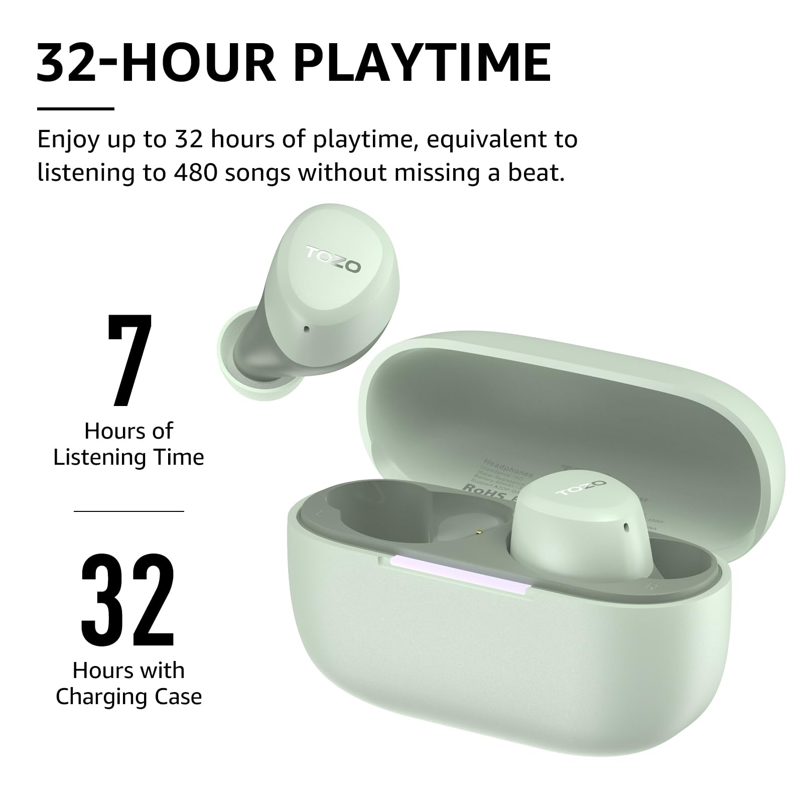 TOZO A1 Wireless Earbuds Bluetooth 5.3 Light Weight in Ear IPX5 Waterproof Headphones 2 Mic for AI Calls, Immersive Premium Sound Bass Headset with Charging Case, 32 Presets EQ Customization via App