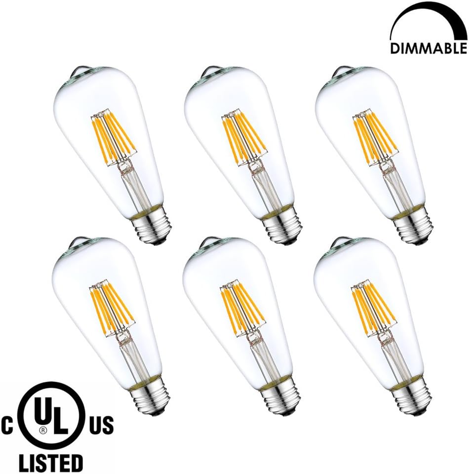 LightStory LED Filament Bulb ST19 6W, Clear LED Edison Bulb, 60W Equivalent, E26 Base, 2700K, Dimmable LED Bulb, UL Listed (6 Pack)