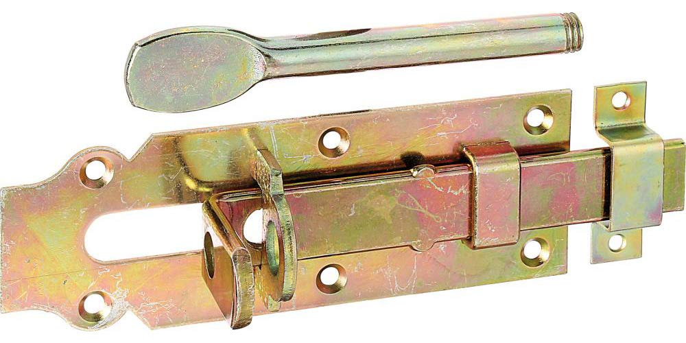 Alberts 117160 Padlock Lock for Stable Doors | Straight, with Flat Handle and Attached Striker | passivated | Platinum 180 x 64 mm