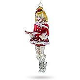 Ice Skater Girl with Candy Cane Blown Glass Christmas Ornament