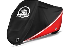 COVERVIN Motorcycle Cover, All Season Waterproof Outdoor Sun Protection Fit up to 96 Inch Harley Davidson Honda Suzuki Kawasaki Yamaha Night Reflective with Ventilation Holes (Black&Red)