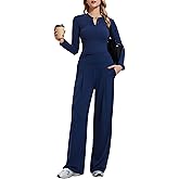 Mudere 2 piece Matching Lounge sets for women long sleeve henley top with high waist wide leg pants Travel Casual Outfits