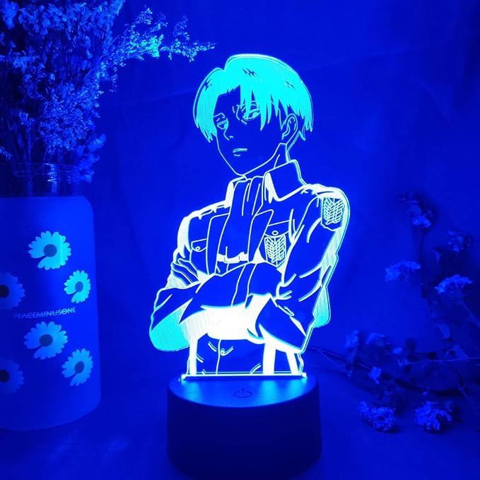 3D Anime Lamp Night Levi Ackerman Illusion Night Figurine from Attack On Titan Japanese Anime Led Sensor Lights Otaku Glow S Room Decor-Remote