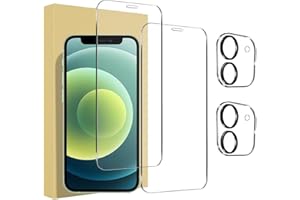 2 Pack Screen Protector Compatible for iPhone 12 [6.1 inch] + 2 Pack Camera Lens Protector,Tempered Glass Film,[9H Hardness] 