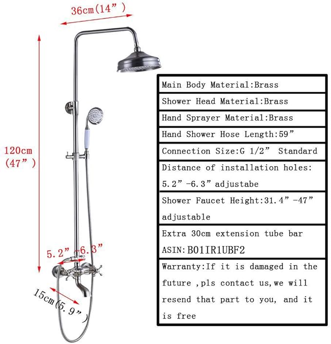 Votamuta Stainless Steel Wall Mounted Rainfall Shower Faucet Set