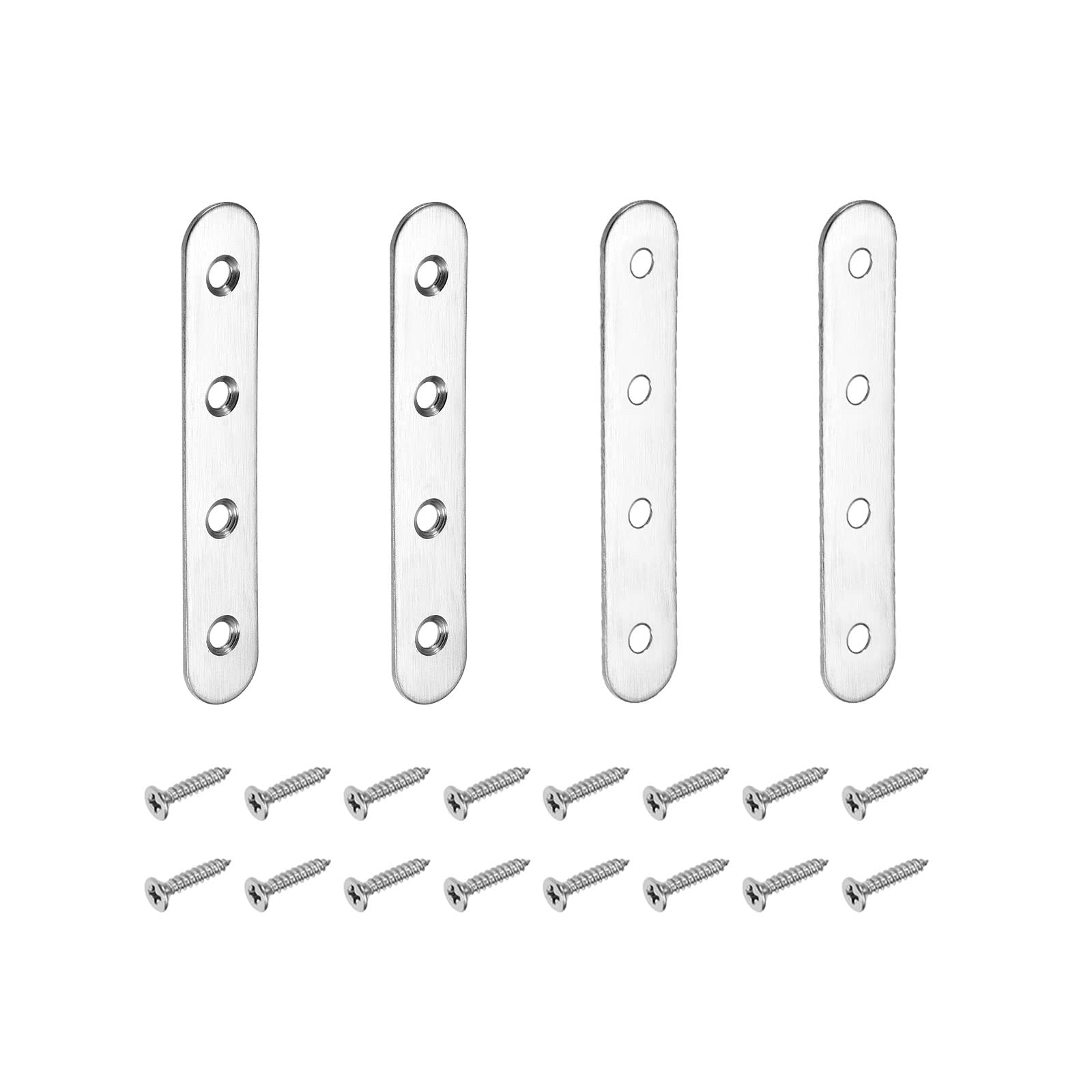 DTGN 100x20mm(LxW) Flat Straight Brace Plate -4Pack- Good for Furniture Repairing - Stainless Steel Brace Plate W/Screws - Silver Tone
