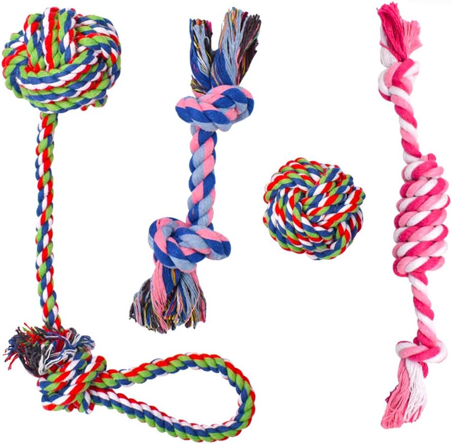 BETOY Dog Chew Toys, 4PCS Durable Dog Rope Knot Puppy Teething Cleaning Cotton Knot
