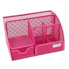 EasyPAG Mesh Office Desk Organizer 6 Compartments with Drawer ,Pink