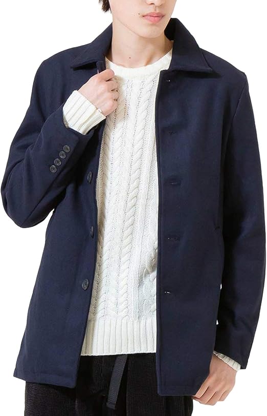 Amazon ステンカラコート メンズ メルトンウール ステンカラー コート ネイビー ビジネスコート 冬服 メンズファッション アウター 冬 ビジネス カジュアル 無地 防寒 ウール M コート ジャケット 通販