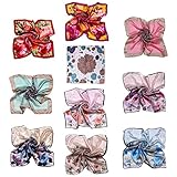 Kobwa(TM) Women Flower Mulberry Silk Square Scarves Bandana Scarf with Keyring