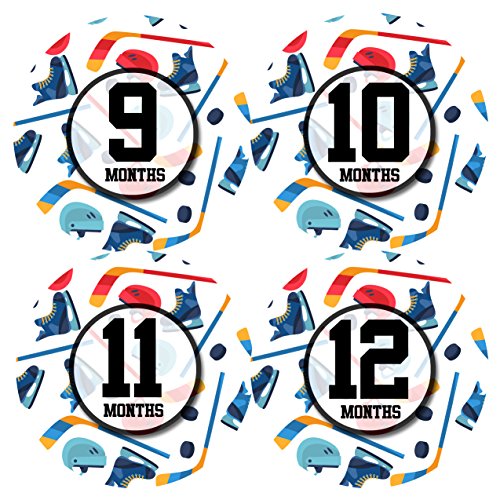 Monthly Baby Stickers by Months In Motion | 12 Month Milestone Sticker for Newborn Babies Boy Sports Hockey (Style 1161)