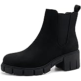 starmerx Women Platform Ankle Boots Elastic Chelsea Boots Mid Heel Slip on Booties