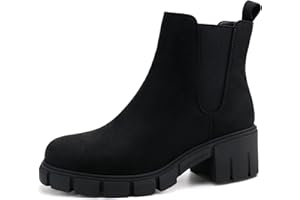 starmerx Women Platform Ankle Boots Elastic Chelsea Boots Mid Heel Slip on Booties