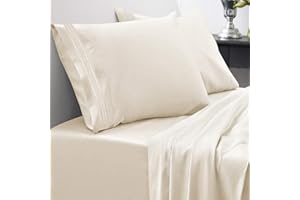 SWEET HOME COLLECTION Queen Size Bed Sheets - Breathable Luxury Sheets with Full Elastic & Secure Corner Straps Built In - 1800 Supreme Collection Extra Soft Deep Pocket Bedding Set, Sheet Set, Queen, Ivory