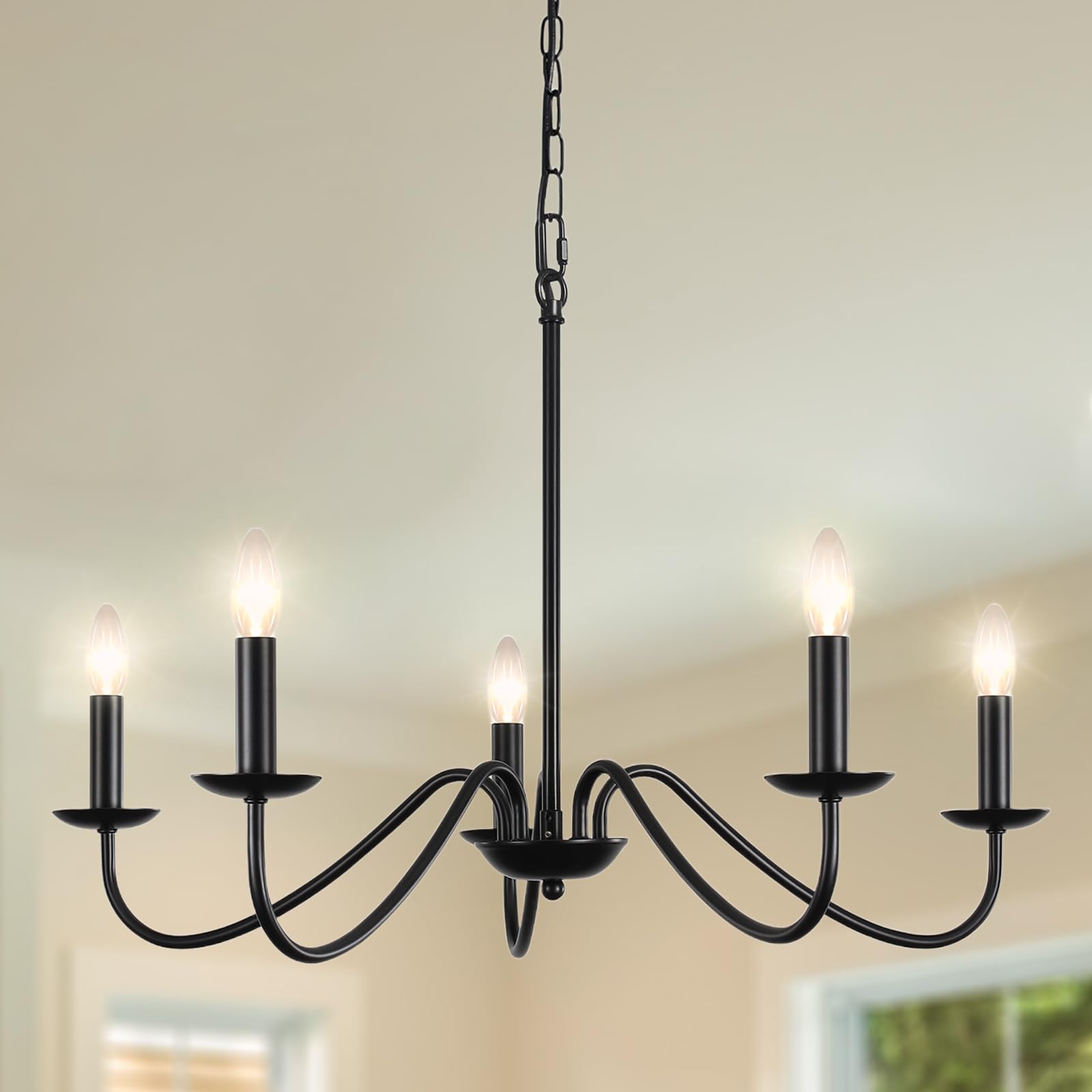 ASHUAQI Black Chandelier, 5 Lights Chandeliers Ceiling Light, E14 Base Pendant Light Fitting Industrial Vintage Black Ceiling Lights for Living Room, Kitchen, Bedroom, Hallway, Dining Room