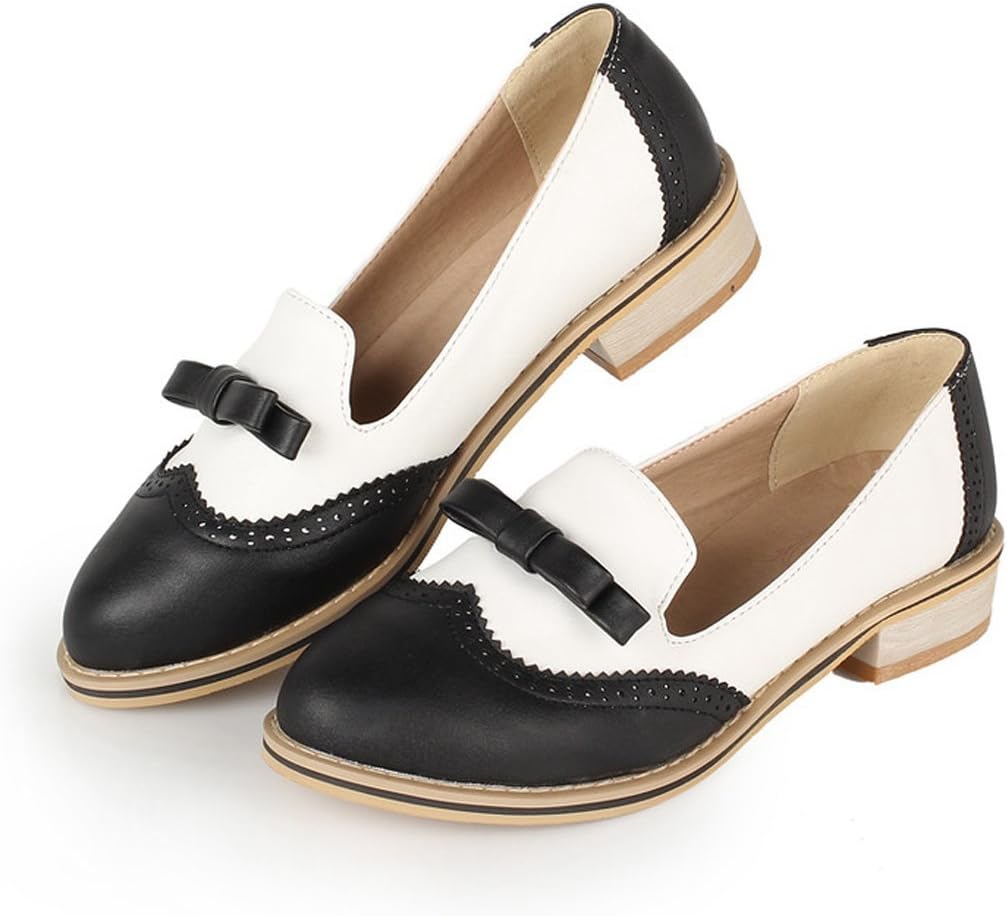 Milesline Women's Shoe Cute Bow Low Flat Heel Multi Color Oxford