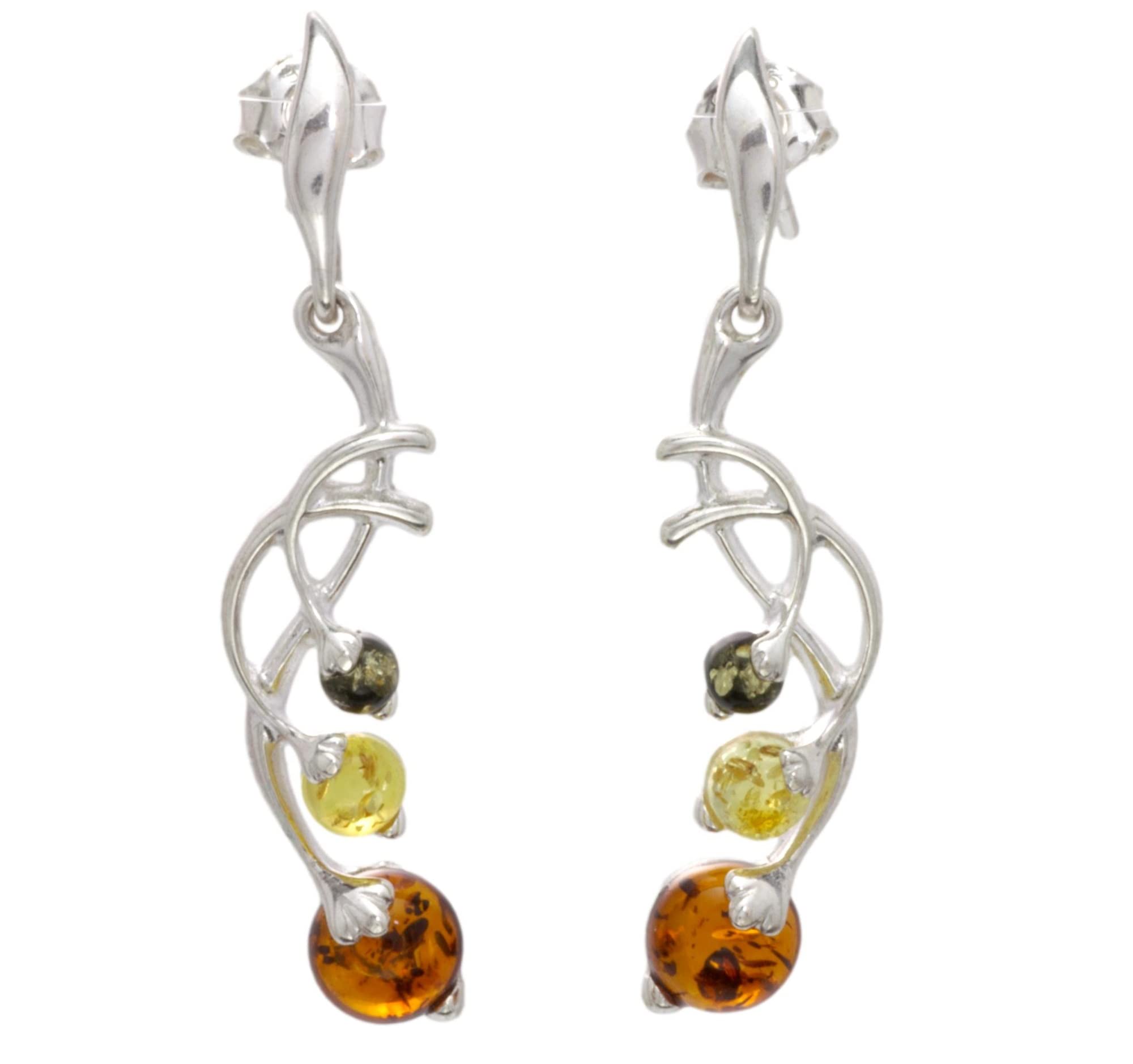 BALTIC AMBER STERLING SILVER 925 Earrings NATURAL Multicoloured Gemstone Amber Jewellery For Woman Drop Dangle Earring