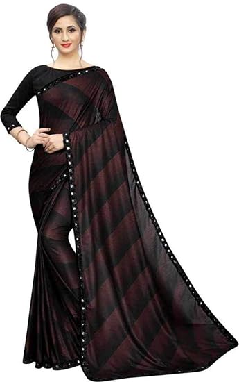 Shithooox Women's Printed Lycra Silk Blend Saree With Blouse Pices
