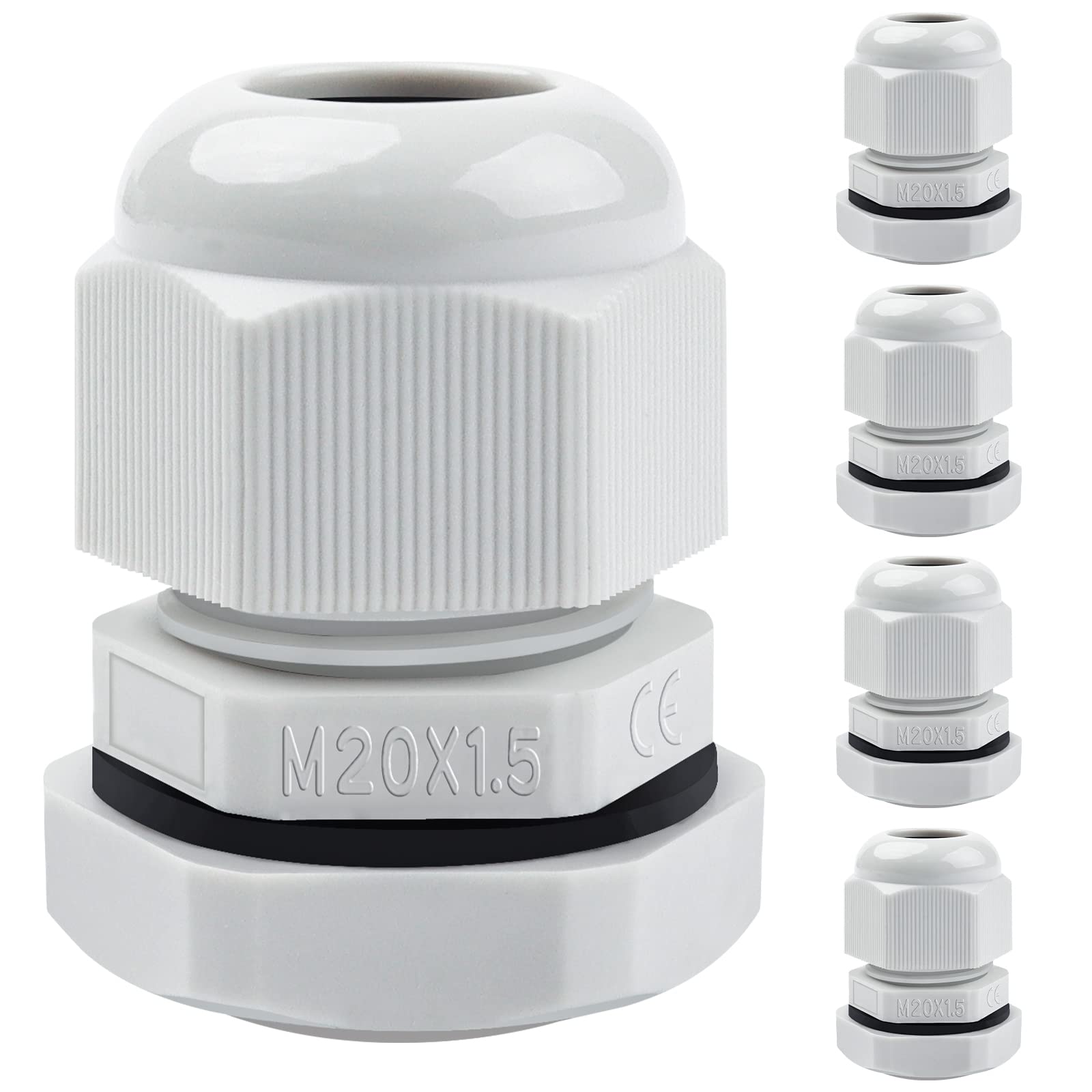 5 Pack Cable Glands M20, Hanibos IP68 Waterproof Cable Glands Nylon Compression Glands Connectors with Locknut and Washer Suitable for 6-12mm Cables White