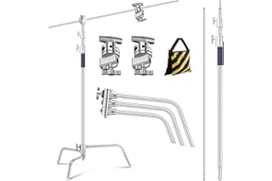 K&F CONCEPT Heavy Duty C Stand 10.8ft/330cm with Holding Arm Carry Bag Sandbag, 2*Grip 1* Sandbag Head Stainless Steel Photog