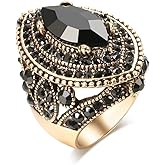 Vintage Gorgeous Big Size Gold Plated Crystal Inlaid Statement Ring Punk Turkish Colorful Gemstone Dinner Party Jewelry for Women