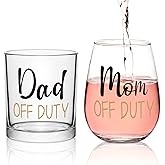 Futtumy Dad & Mom Gift Set - Off Duty Whiskey & Stemless Wine Glass Combo for Father's Day, Mother's Day, Christmas, Birthday, Baby Showers & Daily Use
