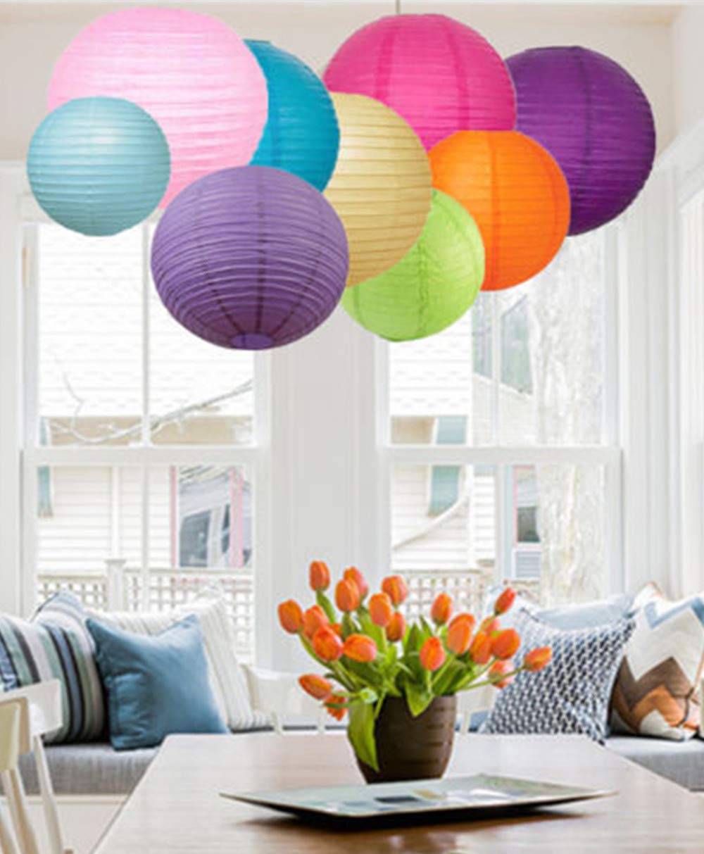 A Liittle Tree 12 PCs Mixed New Round Paper Lanterns Wedding Birthday Party Decor (Delight Shade12)