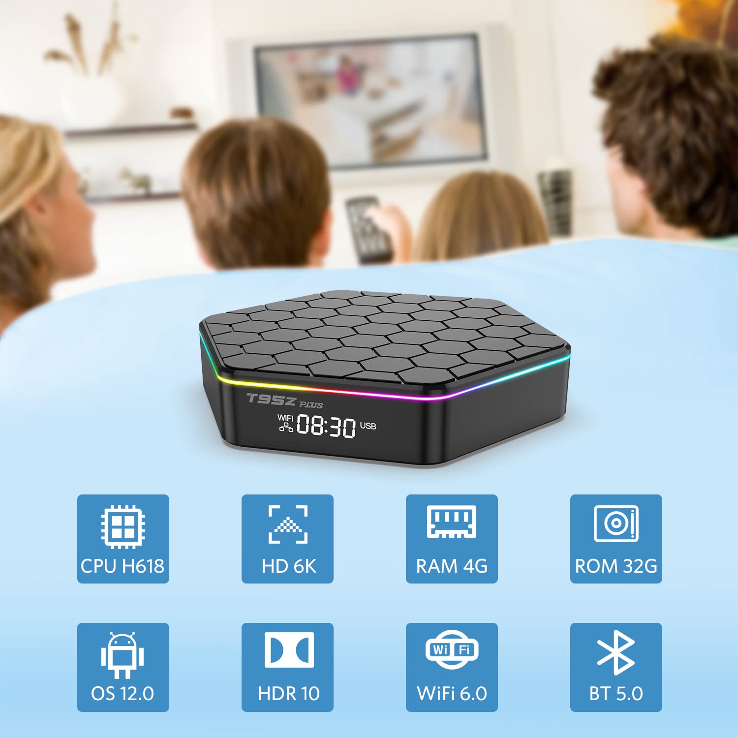 Android 12.0 TV Box, 6k/3D HD Tv Box H618 Quadcore 4GB RAM 32GB ROM 2.4G/5.0G Dual WiFi & BT 4.0, Android Box Support Multi-Lingual with LAN Ethernet 10/100M for Chat Movie Game etc.