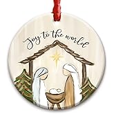 CHOANG Christmas Nativity Scene Ornament - Joy to The World Xmas Decorations - Christian Ceramic Ornament for Tree, for Religious Men & Women