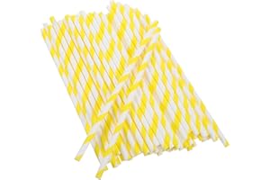 Luxshiny 50pcs Yellow White Striped Paper Cotton Candy Sticks for Commercial Automatic Machines Candy Making