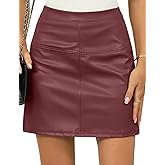 LOMON Women's PU Leather Mini Skirt High Waist Bodycon Pencil Skirt Stretch Faux Leather Built-in Shorts