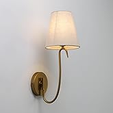 JIMUBEAM Swan Neck Wall Sconce Fixture 1-Light with Linen Fabric Shade, Indoor Hardwired Rustic Boho Wall Light for Living Ro