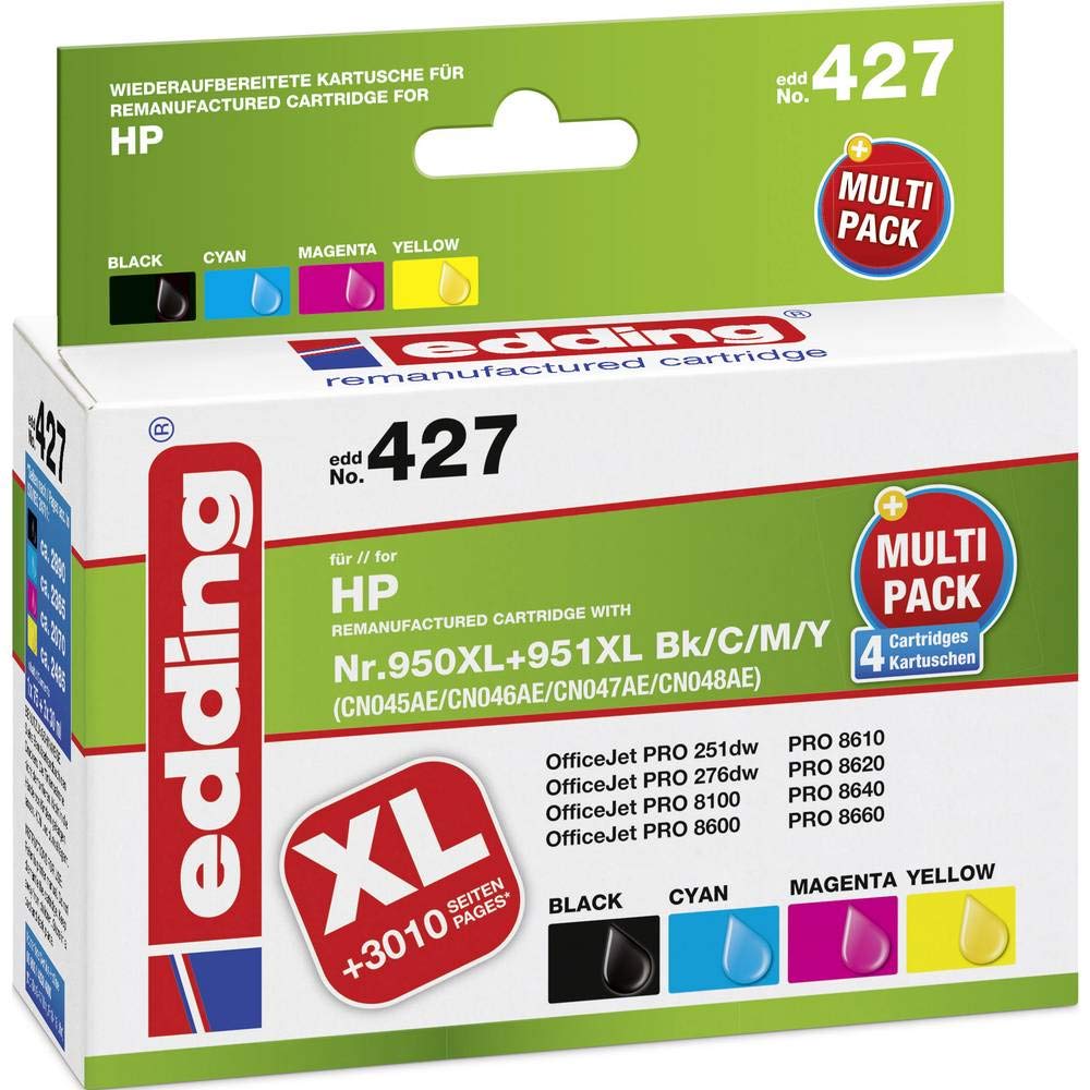 edding EDD-427 Ink Cartridge s HP 950XL/951XL (CN045/CN046/CN047/CN048) Multipack 4 - Black, Cyan, Magenta, Yellow - 1 x 75 ml + 3 x 30 ml