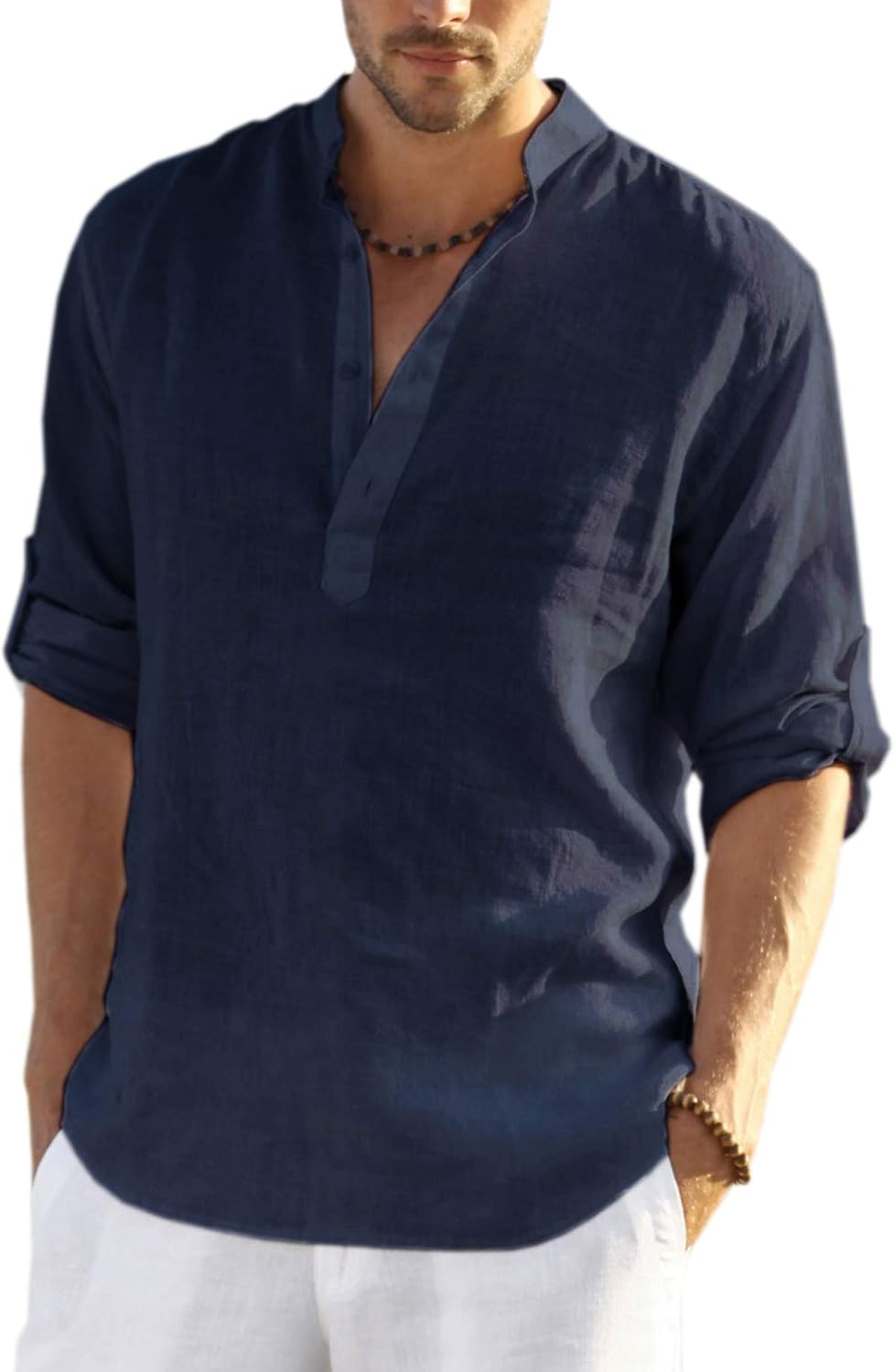 COOFANDY Men's Cotton Linen Henley Shirt Long Sleeve Hippie Casual Beach T Shirts: Clothing